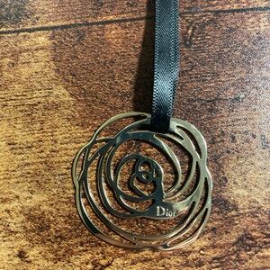 Dior Black Ribbon with Gold Floral Pendant